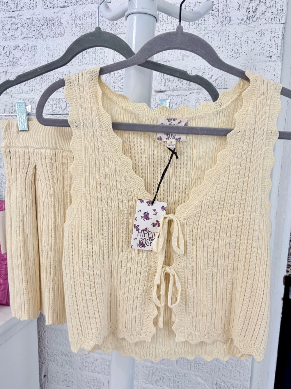 Hippie Rose Butter Yellow Knit Mini Skirt Set NWT
